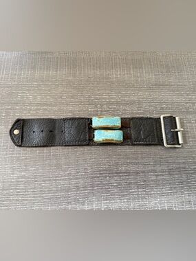 Dandy Jewelry Handcrafted Leather Cuff Bracelet with Turquoise Ceramic Stones